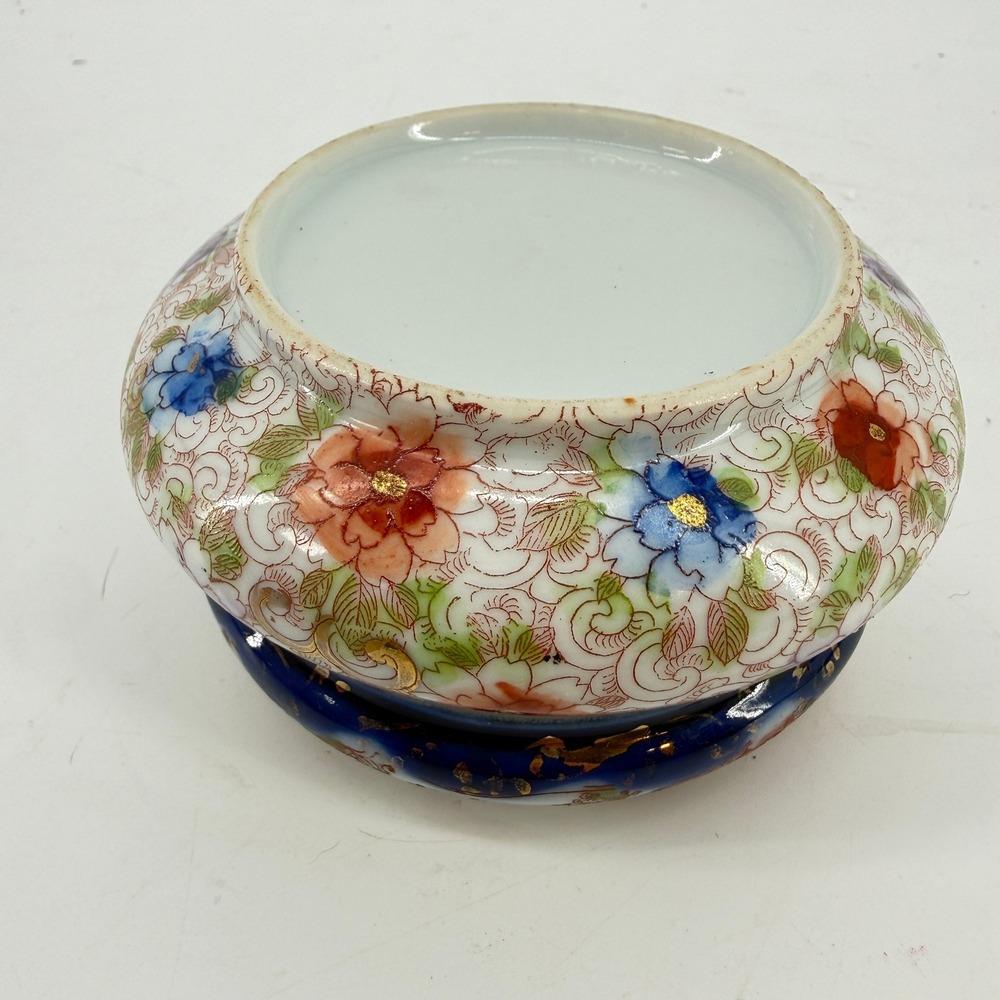 Vintage Porcelain Hair Receiver | Asian Hand Painted Dresser Vanity Jar - Picture 7 of 15